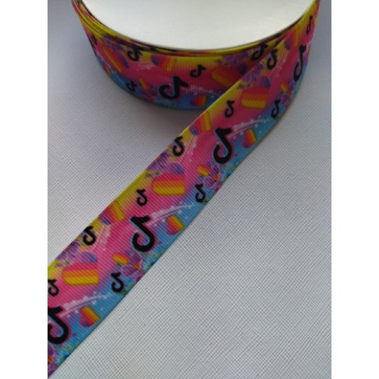 Лента репсовая 2,5 см с рисунком "Likee и TikTok", цена за 1 м